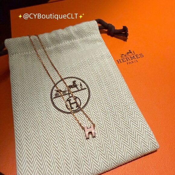 Hermès Mini Pop H Pendant Rose Dragee w Rose Gold Chain - Picture 6 of 9